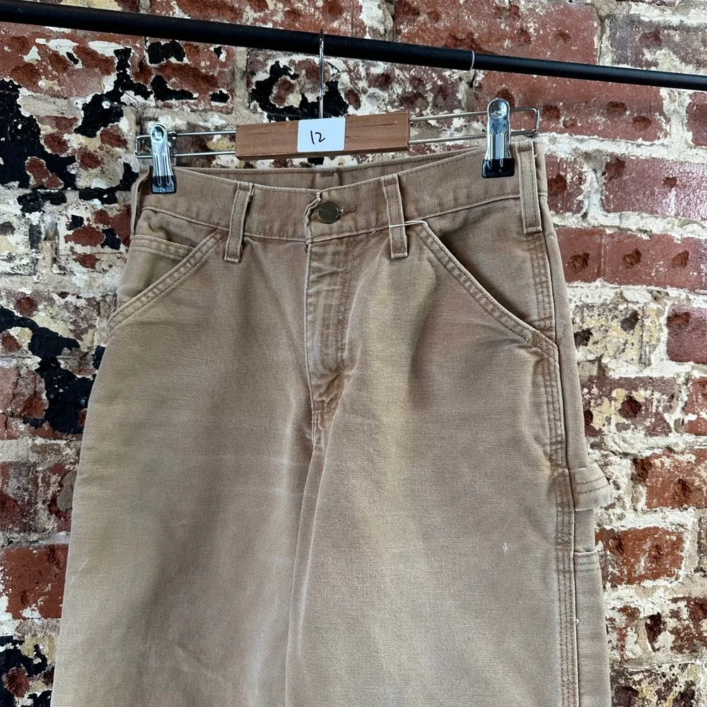 Carhartt Carpenter Pants Brown Canvas adjustable waist Boys 12 (26x25.5)